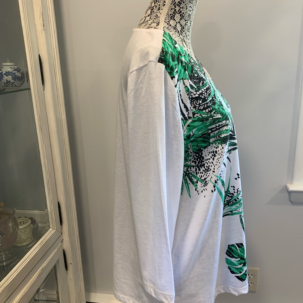 Coral Bay White and Green Tropical Print Blouse with  3/4 Sleeves size  1X - Picture 4 of 9